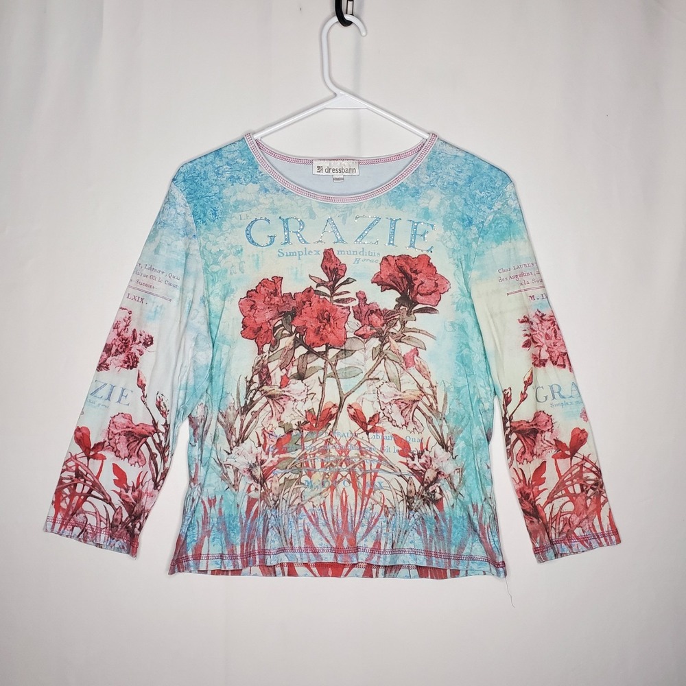 Dressbarn 90s Graphic Sequin Top Women XL Grazie Fairy Cottage Farmhouse Grazie